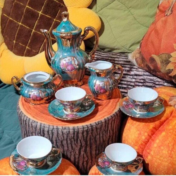 Vintage Japan Empress Bone China Teal Porcelain Tea Set - Picture 3 of 8